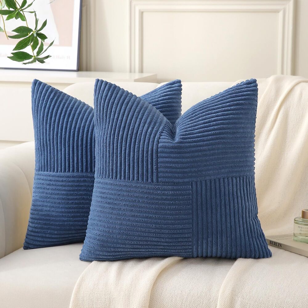 4572 Denim Blue Throw Pillow Covers 14x14 inch,Pack of 2 Soft Corduroy